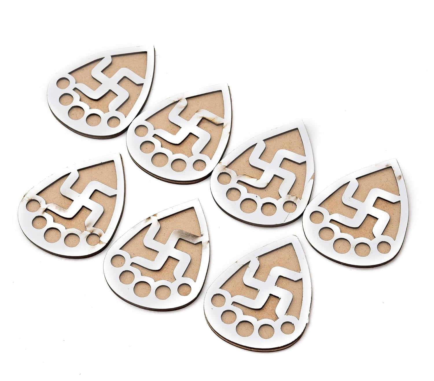 Pack of 12 Wooden Diwali Craft Cutouts – 2.7mm Pine MDF Swastik, Lotus, Feet & Diya Shapes for DIY Painting, Home Temple Wall Hanging, Festive Wedding Decoration & Rangoli Borders (3x3 Inch)